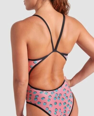 WOMEN'S ARENA DICES SWIMSUIT SUPER FLY BACK/PINK MULTI-BLACK FUNNY PRINTS ÖZEL KOLEKSİYON KADIN MAYOSU