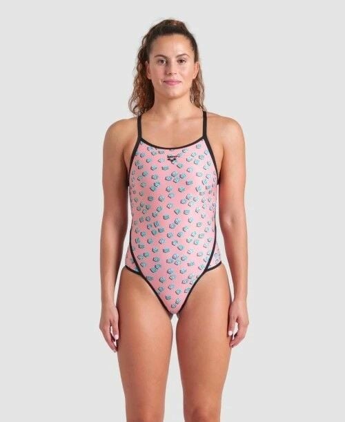 WOMEN'S ARENA DICES SWIMSUIT SUPER FLY BACK/PINK MULTI-BLACK FUNNY PRINTS ÖZEL KOLEKSİYON KADIN MAYOSU