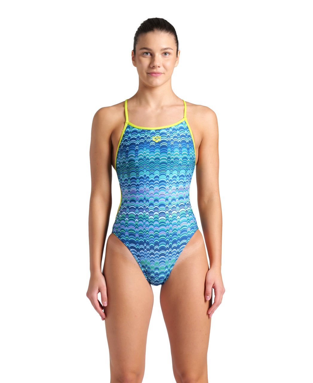 WOMENS ARENA ONDULATION SWIMSUIT LACE BACK/MULTI BLUE-SOFT GREEN KADIN MAYOSU