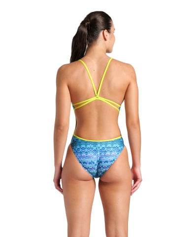 WOMENS ARENA ONDULATION SWIMSUIT LACE BACK/MULTI BLUE-SOFT GREEN KADIN MAYOSU