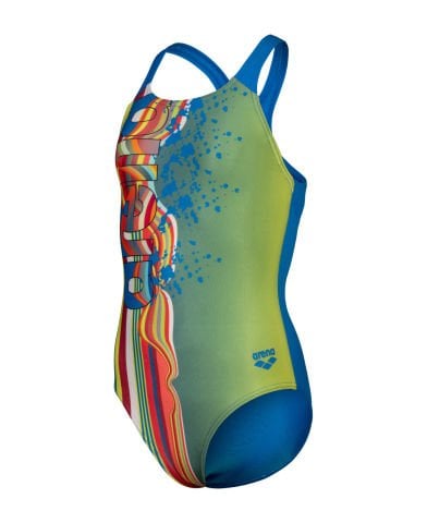 GIRLS ARENA PALETTE SWIMSUIT SWIM PRO BACK/MULTI SOFT GREEN-BLUE RIVER KIZ ÇOCUK MAYOSU