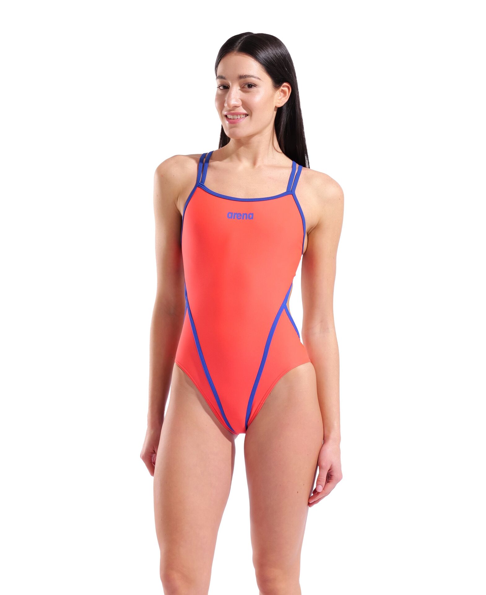Women's Swimsuit Arena Hyperflow Double Cross Back Sunset-Neon Blue Kadın Mayosu