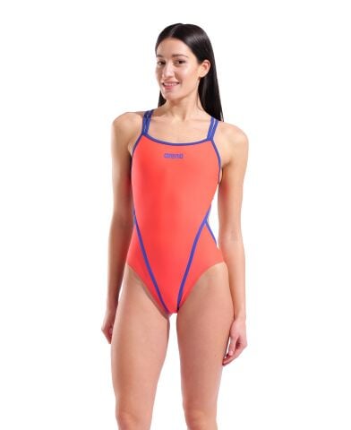 Women's Swimsuit Arena Hyperflow Double Cross Back Sunset-Neon Blue Kadın Mayosu
