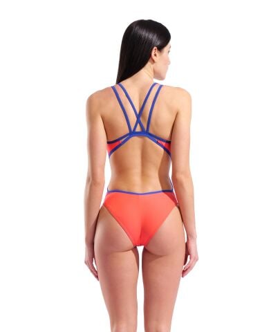 Women's Swimsuit Arena Hyperflow Double Cross Back Sunset-Neon Blue Kadın Mayosu
