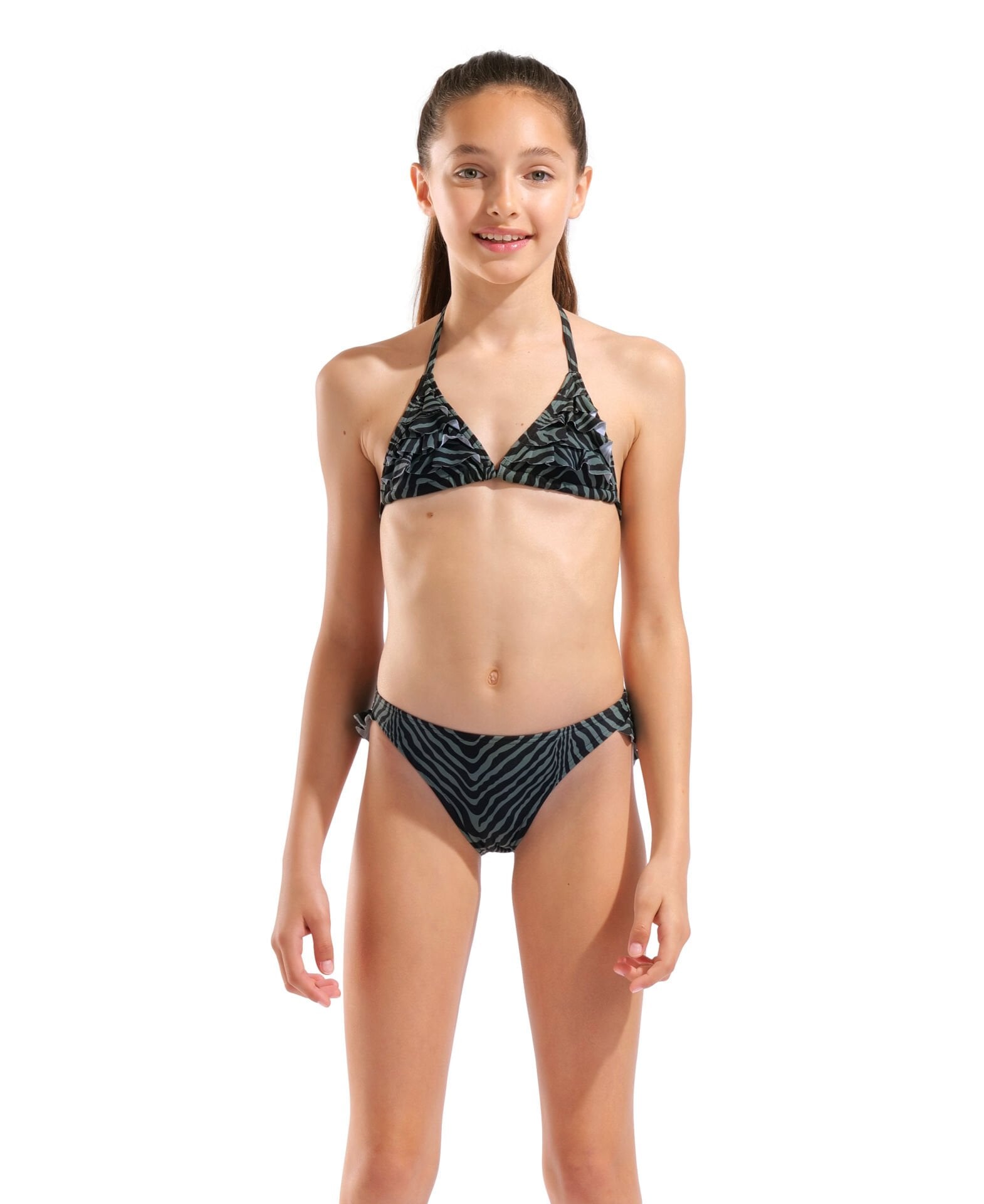 GIRLS' ARENA WATER PRINT BIKINI TRIANGLE ZEBRA Kız Çocuk Bikini Takımı