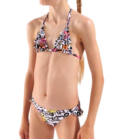 GIRLS' ARENA WATER PRINT BIKINI TRIANGLE GRAFFITI Kız Çocuk Bikini Takımı