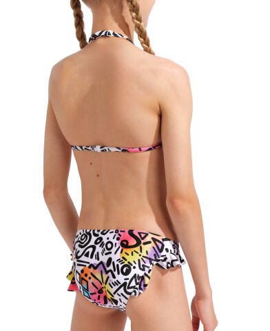 GIRLS' ARENA WATER PRINT BIKINI TRIANGLE GRAFFITI Kız Çocuk Bikini Takımı