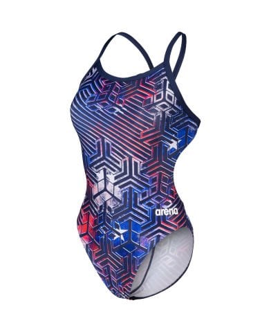 WOMEN'S ARENA KIKKO PRO SWIMSUIT CHALLENGE BACK KADIN YÜZÜCÜ MAYOSU / NAVY-RED