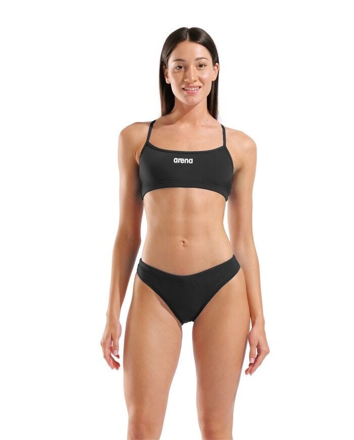 WOMEN'S ARENA BIKINI BANDEAU SOLID BLACK-WHITE