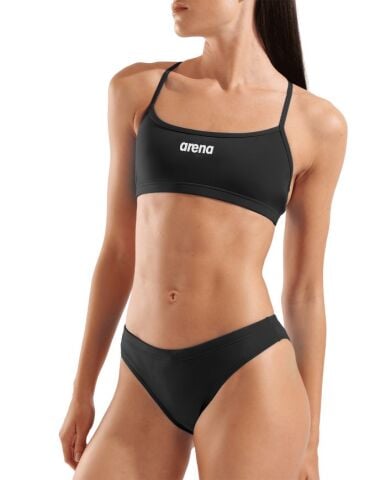 WOMEN'S ARENA BIKINI BANDEAU SOLID BLACK-WHITE
