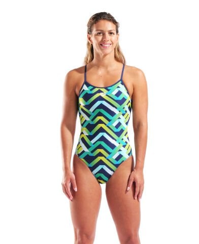 W Arena Texture Swimsuit Tie Back Multi Navy