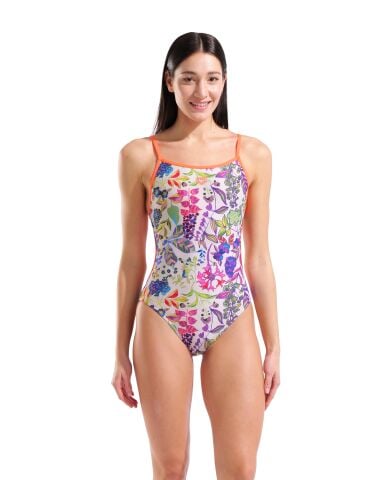 W ARENA PAINTING SWIMSUIT LACE BACK MULTI-BRIGHT CORAL
