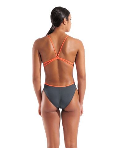 Womens Swimsuit Lace Back Solid Asphalt Kadın Mayo