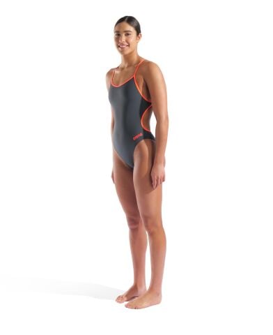 Womens Swimsuit Lace Back Solid Asphalt Kadın Mayo