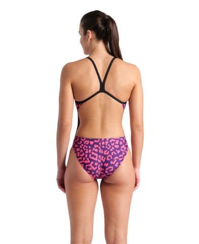 WOMENS ARENA PRINTED SWIMSUIT CHALLENGE BACK LE/LEOPARD FUSCHIA KADIN MAYOSU