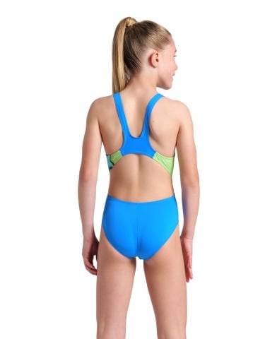 GIRLS ARENA STAR SHAPED SWIMSUIT SWIMTECH L/BLUE RIVER-SOFT GREEN MULTI KIZ ÇOCUK MAYOSU