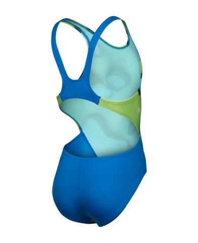 GIRLS ARENA STAR SHAPED SWIMSUIT SWIMTECH L/BLUE RIVER-SOFT GREEN MULTI KIZ ÇOCUK MAYOSU