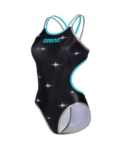 W ARENA ONE SWIMSUIT DOUBLE CROSS BACK KADIN YÜZÜCÜ MAYOSU/ BLACK MULTI (F30/10-11, F32/12-13, F34/14-15 YAS KARŞILIĞIDIR.)