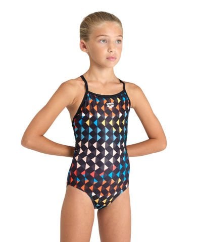 GIRL'S ARENA CARNIVAL SWIMSUIT LIGHTDROP BACK KIZ ÇOCUK YÜZÜCÜ MAYOSU / BLACK MULTI