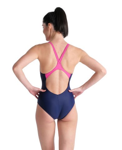 WOMEN'S SWIMSUIT V BACK PLACEMENT/NAVY-FREAK ROSE