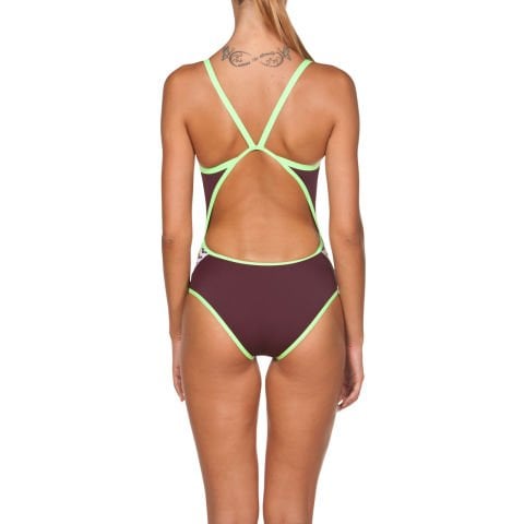 W TEAM STRIPE SUPER FLY BACK ONE PIECE  KADIN YÜZÜCÜ MAYOSU / RED WINE - SHINY GREEN