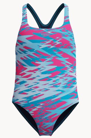 Girls Hyperboom Printed Medalist Swimsuit Blue/Pink Kız Çocuk Mayosu