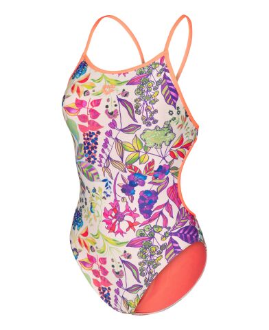 W ARENA PAINTING SWIMSUIT LACE BACK MULTI-BRIGHT CORAL