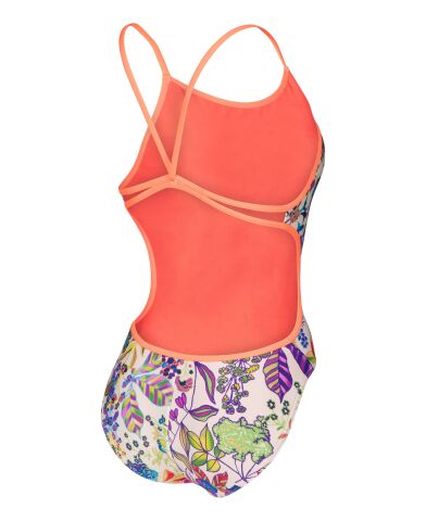 W ARENA PAINTING SWIMSUIT LACE BACK MULTI-BRIGHT CORAL