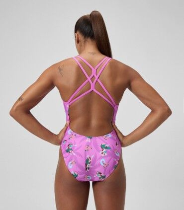 SPEEDO Women's Club Training Printed Starback Swimsuit Pink/Green
