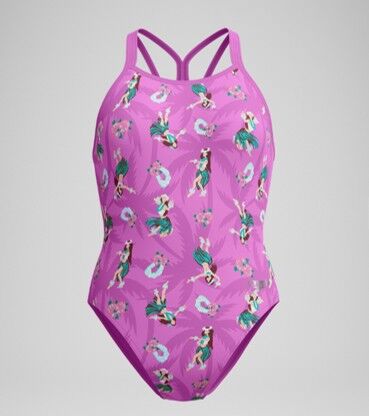 SPEEDO Women's Club Training Printed Starback Swimsuit Pink/Green