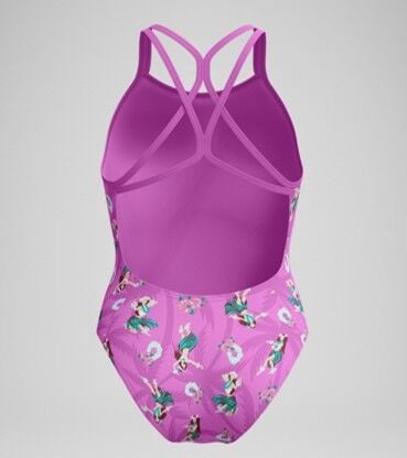 SPEEDO Women's Club Training Printed Starback Swimsuit Pink/Green