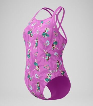 SPEEDO Women's Club Training Printed Starback Swimsuit Pink/Green