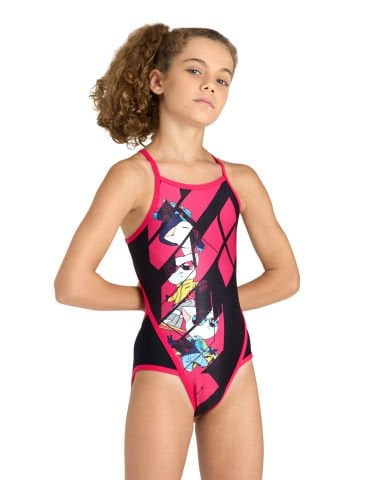 GIRL'S ARENA CATS SWIMSUIT SUPERFLY BACK L KIZ ÇOCUK YÜZÜCÜ MAYOSU/BLACK- FUCHSİA
