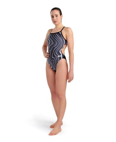 WOMEN'S SWIMSUIT CHALLENGE BACK MARBLED KADIN YÜZÜCÜ MAYOSU / BLACK