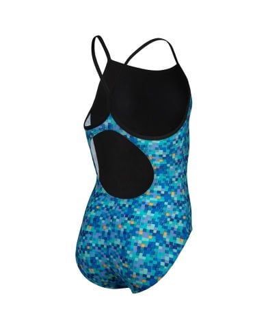 GIRL'S ARENA POOLTILES SWIMSUIT LIGHTDROP/BLACK-BLUE MULTI KIZ ÇOCUK MAYOSU