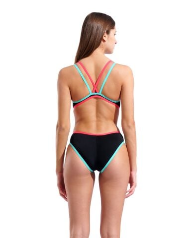 W ARENA ONE DOUBLE CROSS BACK ONE PIECE BLACK-BRIGHT CORAL-WATER