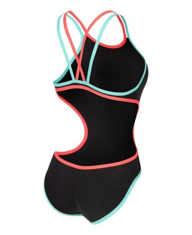 W ARENA ONE DOUBLE CROSS BACK ONE PIECE BLACK-BRIGHT CORAL-WATER