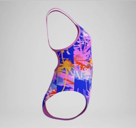 Girls' Club Training Printed V Back Swimsuit Blue/