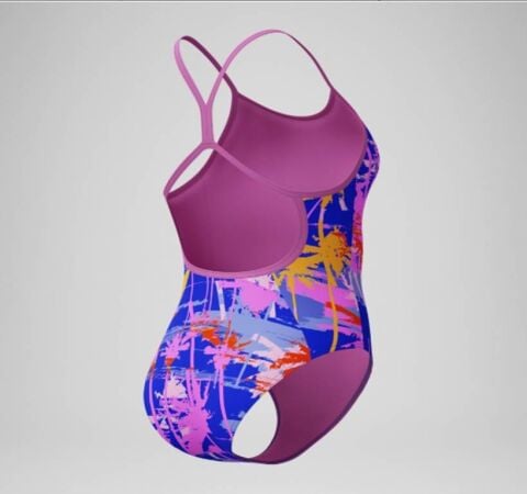 Girls' Club Training Printed V Back Swimsuit Blue/