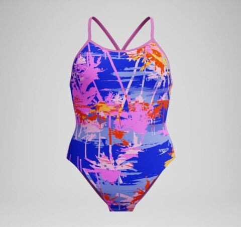 Girls' Club Training Printed V Back Swimsuit Blue/