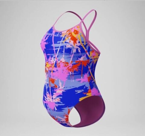 Girls' Club Training Printed V Back Swimsuit Blue/