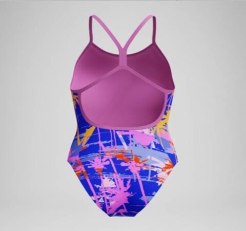 Girls' Club Training Printed V Back Swimsuit Blue/