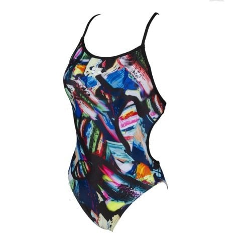 W COLOURFUL PAINTINGS LACE BACK KADIN YÜZÜCÜ MAYOSU /BLACK-MULTI