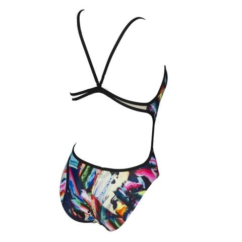 W COLOURFUL PAINTINGS LACE BACK KADIN YÜZÜCÜ MAYOSU /BLACK-MULTI