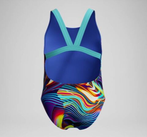 Girls' Digital Printed Powerback Swimsuit Blue/Pur