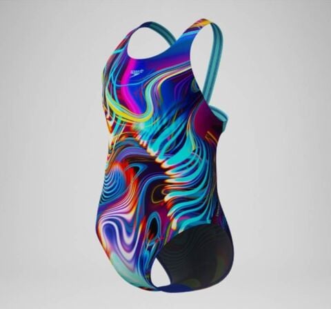 Girls' Digital Printed Powerback Swimsuit Blue/Pur