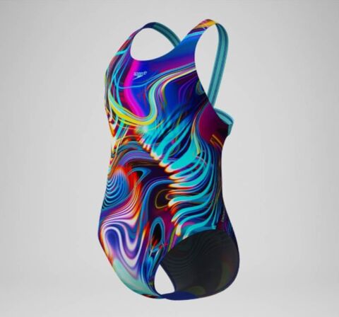 Girls' Digital Printed Powerback Swimsuit Blue/Pur