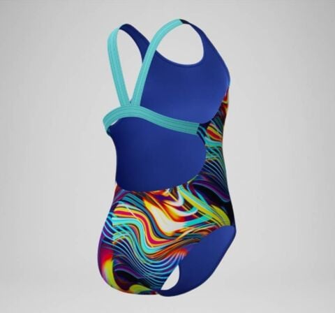 Girls' Digital Printed Powerback Swimsuit Blue/Pur