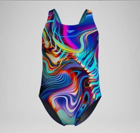 Girls' Digital Printed Powerback Swimsuit Blue/Pur