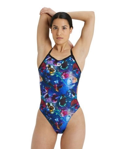 W SWIMSUIT CHALLENGE BACK ALLOVER  KADIN YÜZÜCÜ MAYOSU / BLACK-MULTI